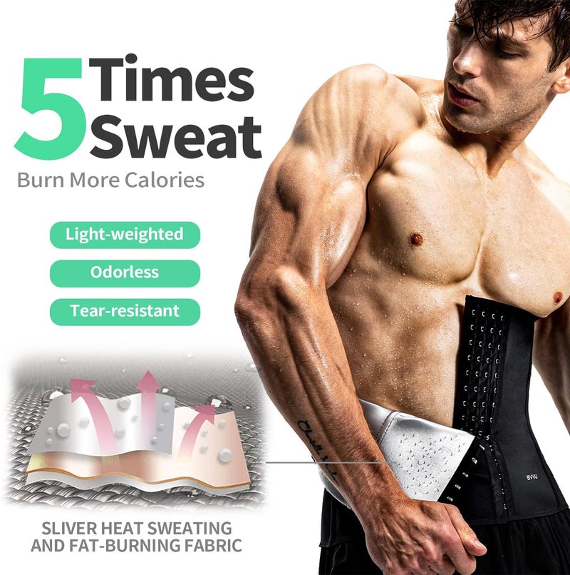 BVVU Waist Trainer for Men Waist Trimmer Tummy Control Sauna Sweat Belt Stomach Wrap Lower Belly Fat Back Support - Image 3
