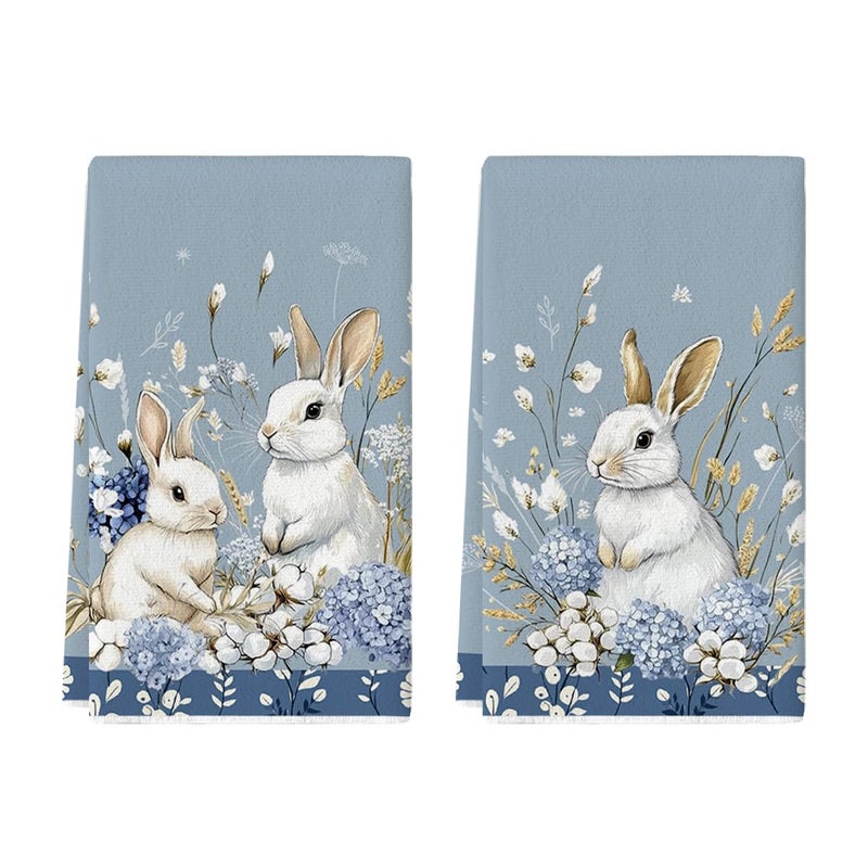 Artoid Mode Bunny Hydrangea Easter Kitchen Towels Dish Towels 18x26 Inch Spring Farmhouse Wild Flowers Decoration Hand Towels Set of 2 - Image 2