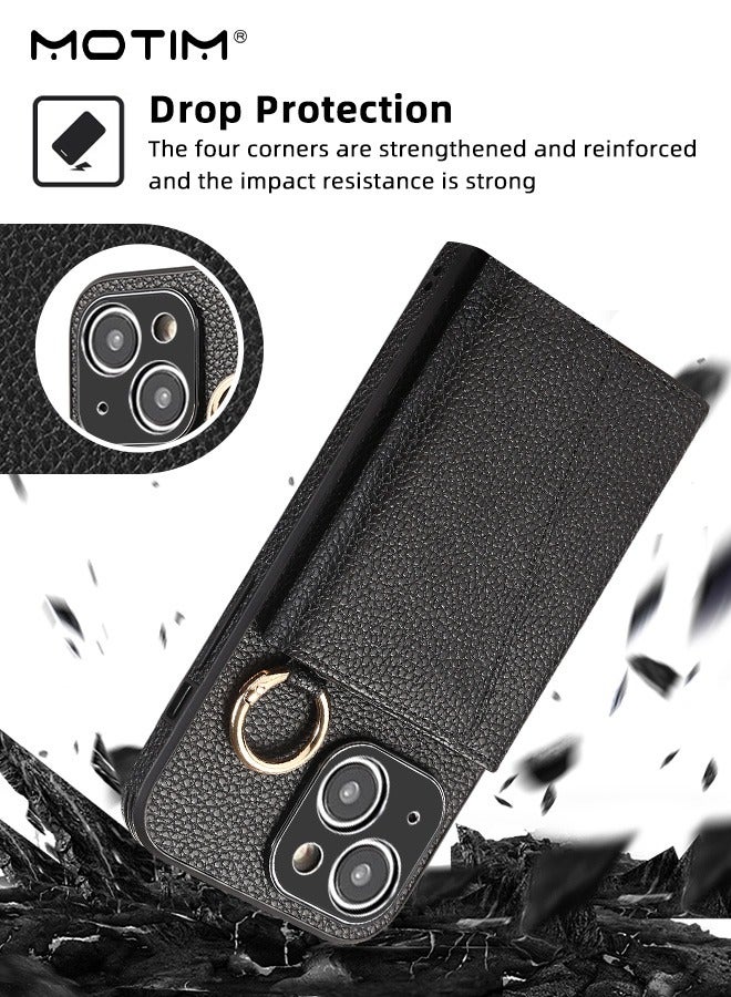 Motim Phone Case Crossbody for iPhone 15/15 Plus Wallet Case with Strap Card Slots and Makeup Mirror Premium Leather Shockproof Cover for Women - Image 3