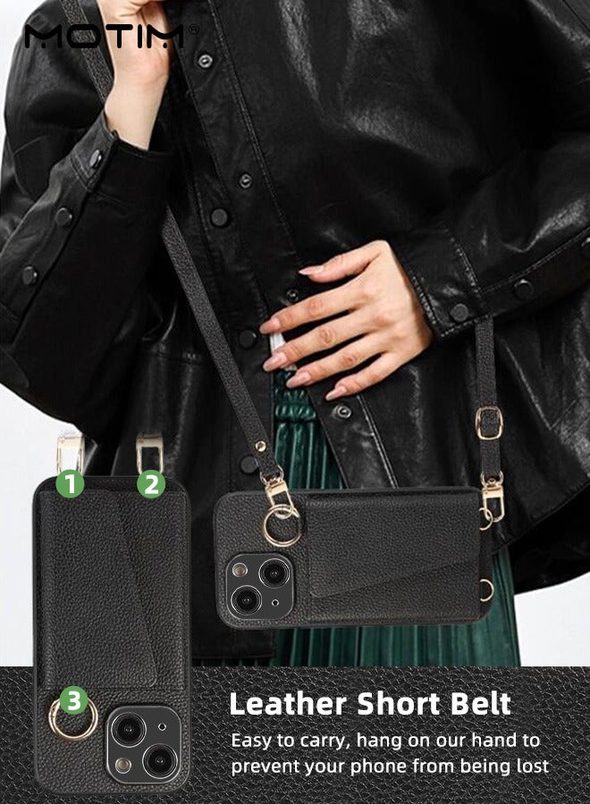 Motim Phone Case Crossbody for iPhone 15/15 Plus Wallet Case with Strap Card Slots and Makeup Mirror Premium Leather Shockproof Cover for Women - Image 2