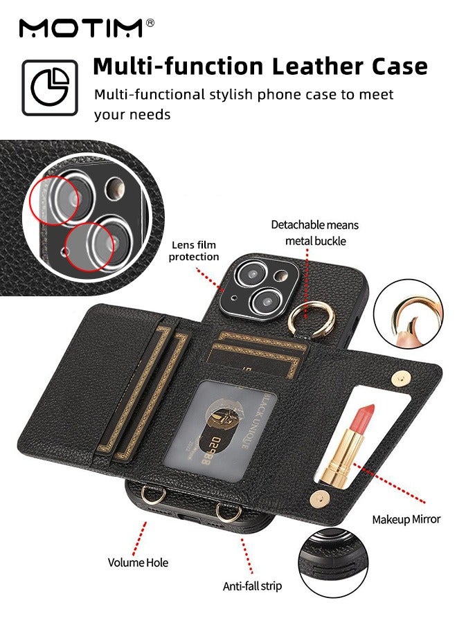 Motim Phone Case Crossbody for iPhone 15/15 Plus Wallet Case with Strap Card Slots and Makeup Mirror Premium Leather Shockproof Cover for Women - Image 4