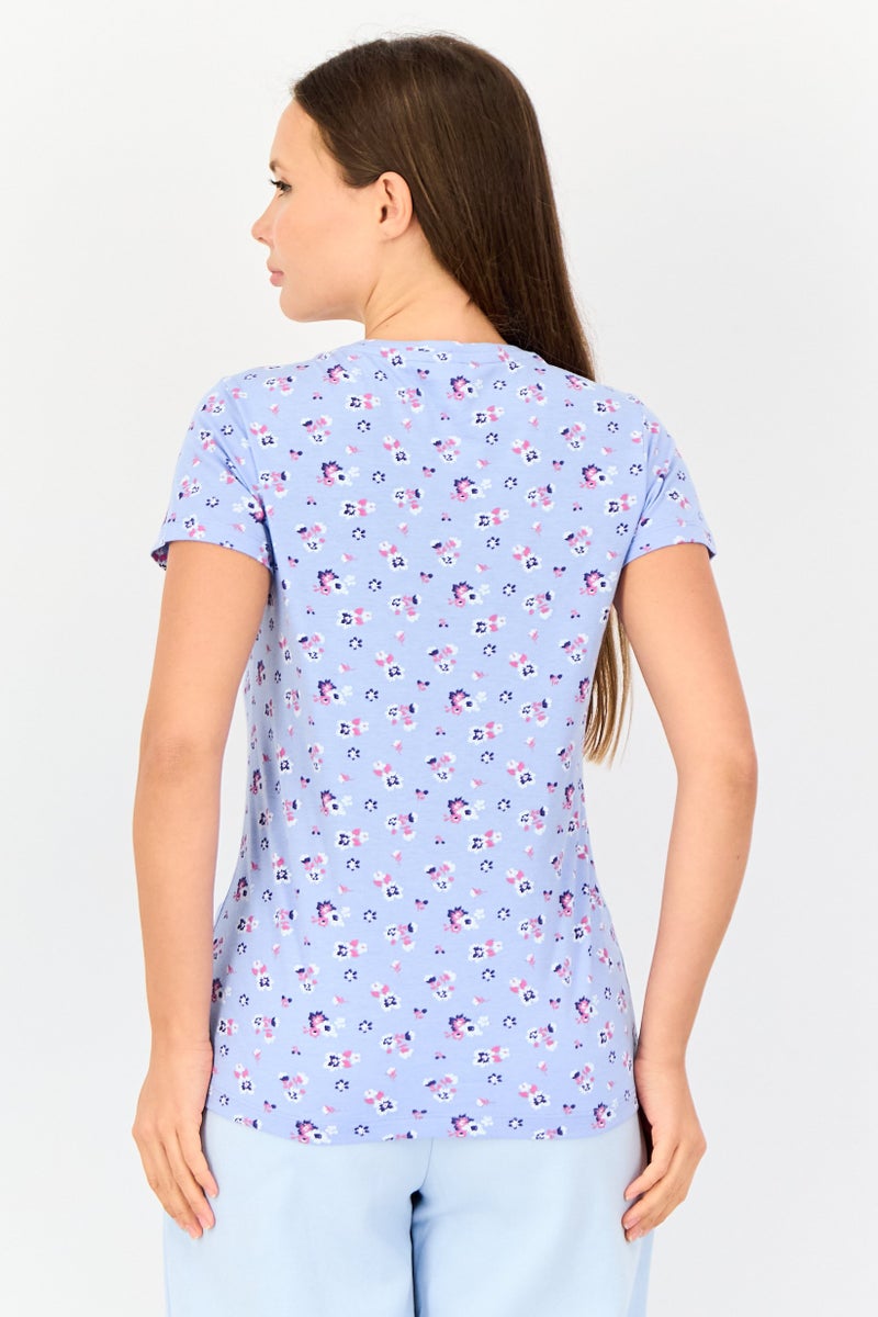 zivame Women 2 Pcs Crew Neck Allover Print Short Sleeve Sleepwear Set, Multicolor - Image 4