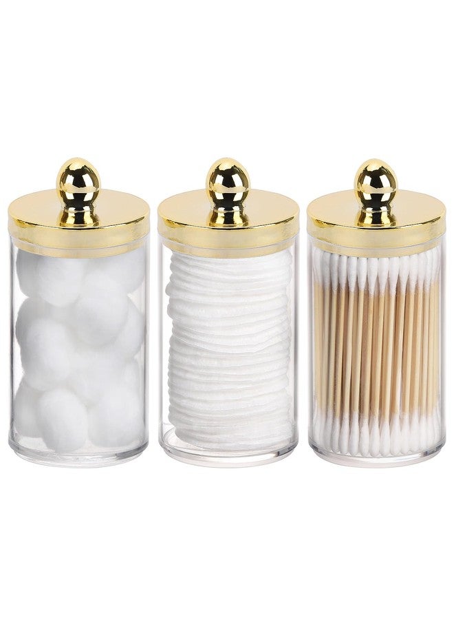 Tbestmax 10oz Qtips Holder - Plastic Apothecary Jar with Gold Lids for Cotton Swab, Cotton Round Pads, Floss - Gold - Image 1