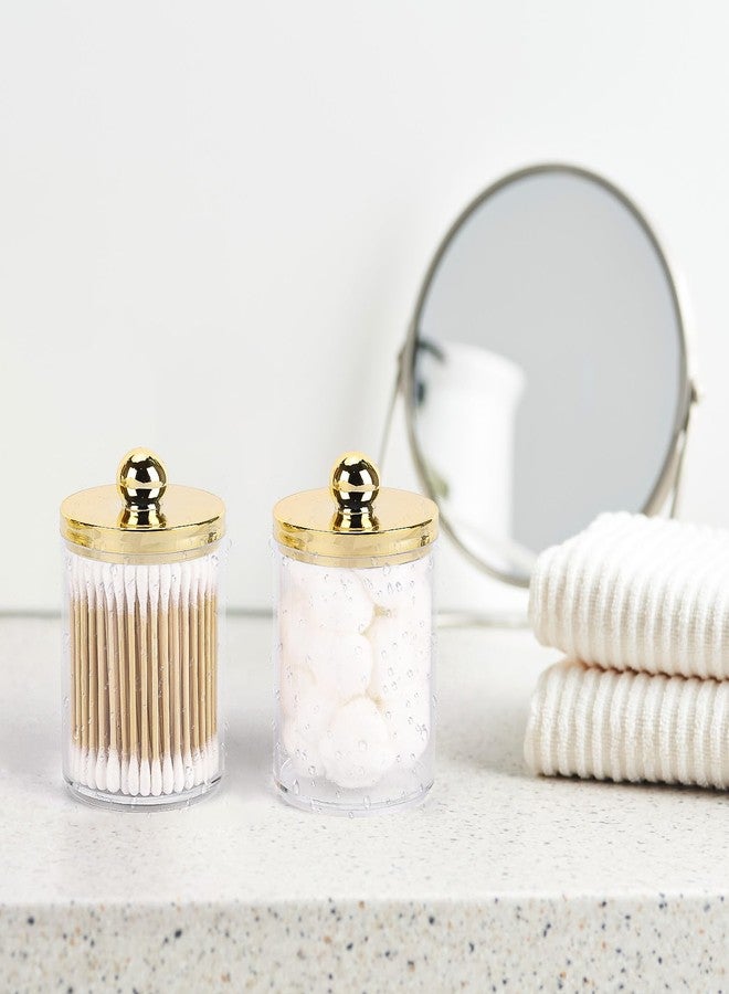 Tbestmax 10oz Qtips Holder - Plastic Apothecary Jar with Gold Lids for Cotton Swab, Cotton Round Pads, Floss - Gold - Image 4