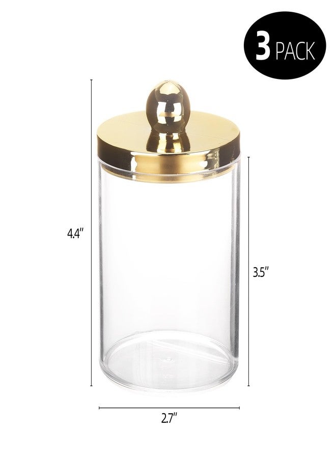 Tbestmax 10oz Qtips Holder - Plastic Apothecary Jar with Gold Lids for Cotton Swab, Cotton Round Pads, Floss - Gold - Image 2