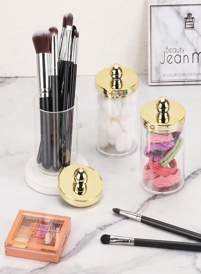 Tbestmax 10oz Qtips Holder - Plastic Apothecary Jar with Gold Lids for Cotton Swab, Cotton Round Pads, Floss - Gold - Image 5