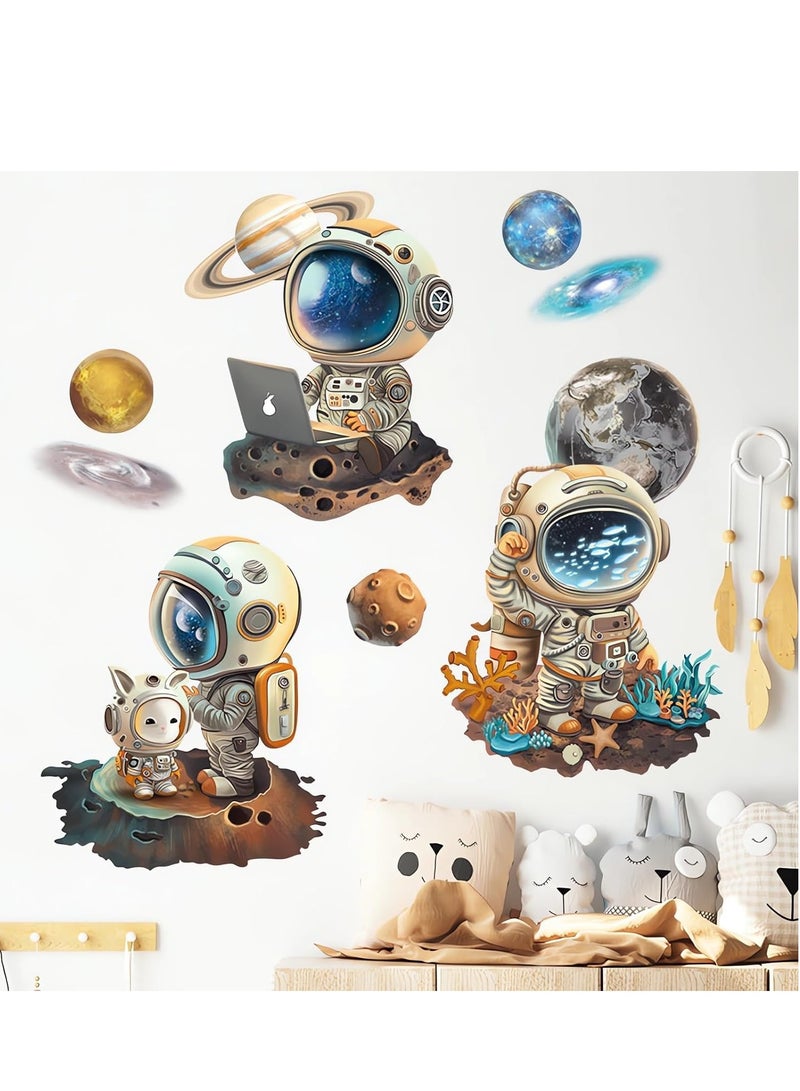 Excefore ملصقات حائط رائعه لرواد الفضاء الكرتونية، ملصقات جدارية كونية قابلة للإزالة مصنوعة من الفينيل، سهلة الإلتصاق للأطفال والأولاد الصغار، لتزيين غرفة المعيشة وغرفة النوم وأعمال الأطفال الفنية - Image 1