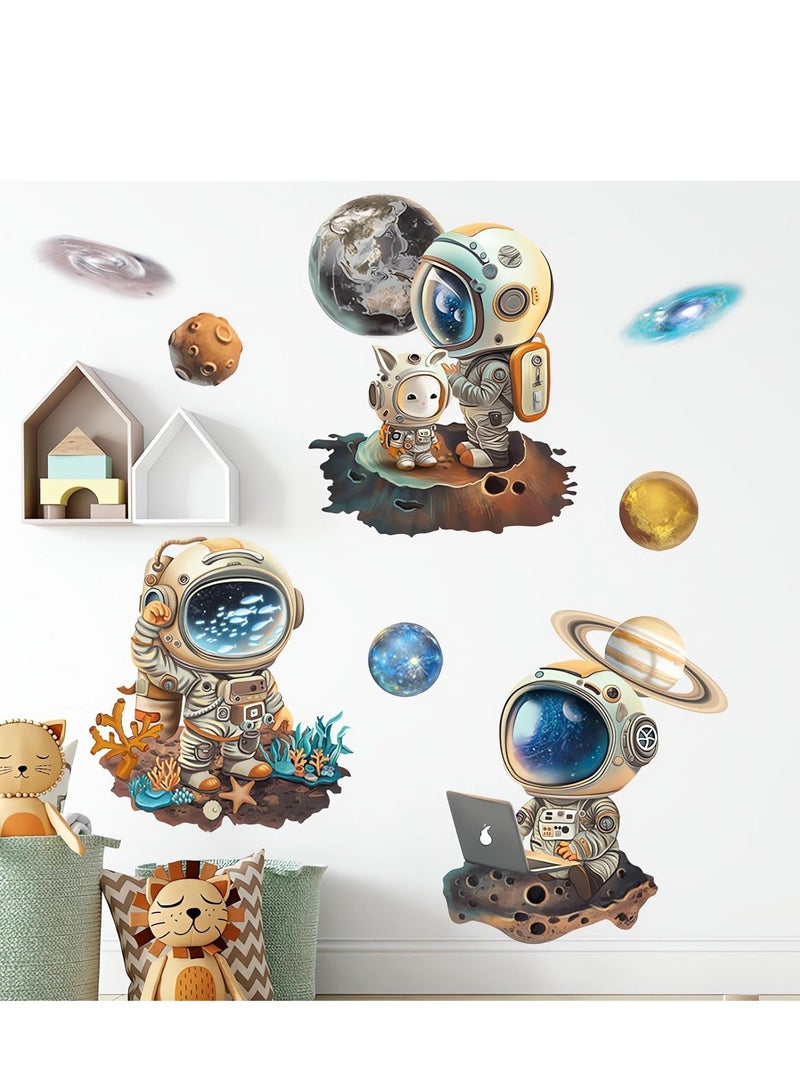 Excefore ملصقات حائط رائعه لرواد الفضاء الكرتونية، ملصقات جدارية كونية قابلة للإزالة مصنوعة من الفينيل، سهلة الإلتصاق للأطفال والأولاد الصغار، لتزيين غرفة المعيشة وغرفة النوم وأعمال الأطفال الفنية - Image 2