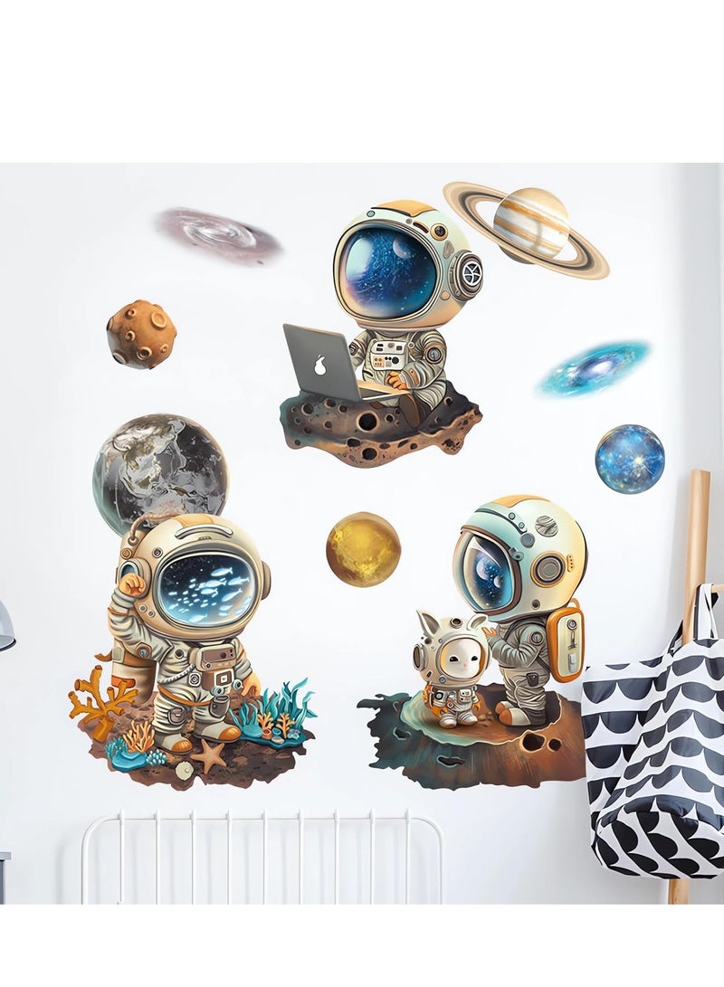 Excefore ملصقات حائط رائعه لرواد الفضاء الكرتونية، ملصقات جدارية كونية قابلة للإزالة مصنوعة من الفينيل، سهلة الإلتصاق للأطفال والأولاد الصغار، لتزيين غرفة المعيشة وغرفة النوم وأعمال الأطفال الفنية - Image 4