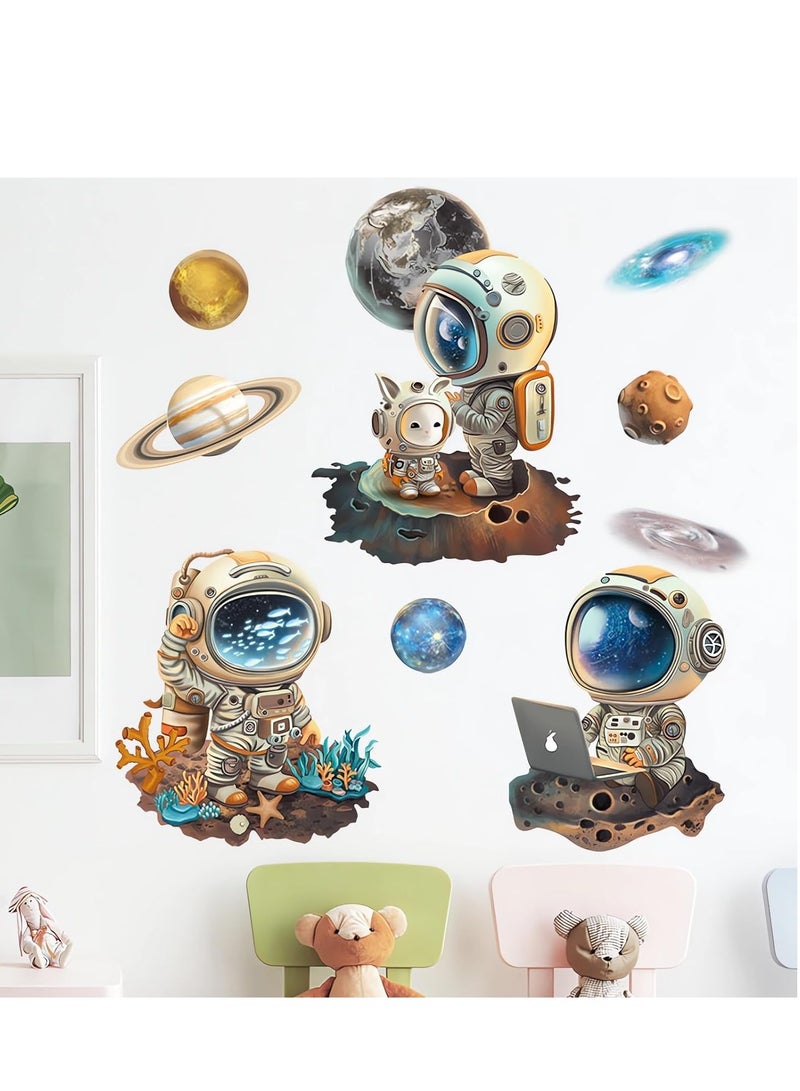 Excefore ملصقات حائط رائعه لرواد الفضاء الكرتونية، ملصقات جدارية كونية قابلة للإزالة مصنوعة من الفينيل، سهلة الإلتصاق للأطفال والأولاد الصغار، لتزيين غرفة المعيشة وغرفة النوم وأعمال الأطفال الفنية - Image 3