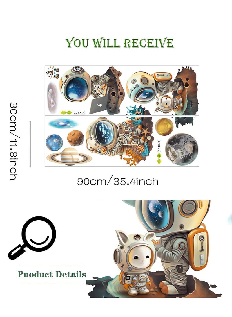 Excefore ملصقات حائط رائعه لرواد الفضاء الكرتونية، ملصقات جدارية كونية قابلة للإزالة مصنوعة من الفينيل، سهلة الإلتصاق للأطفال والأولاد الصغار، لتزيين غرفة المعيشة وغرفة النوم وأعمال الأطفال الفنية - Image 5