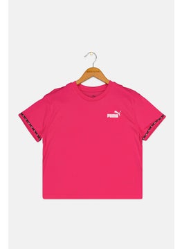 PUMA Kids Girl Relaxed Fit Round Neck Brand Logo Outdoor Top, Fuchsia  - Image 1