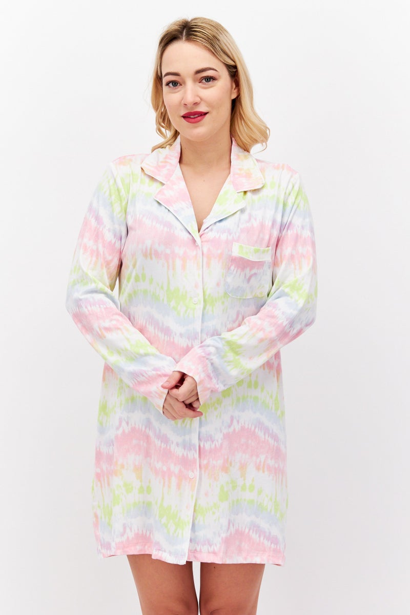 French Affair Women Tie Dye Long Sleeve Dress, Pink Combo - Image 1