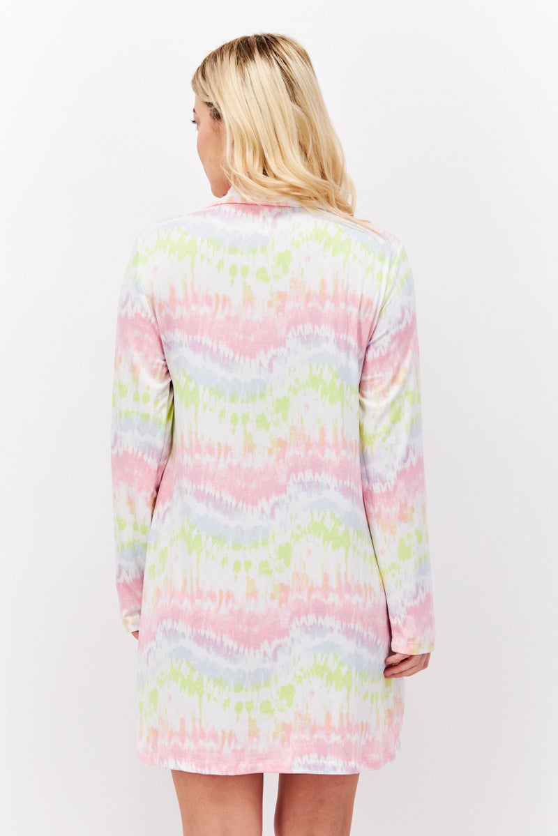 French Affair Women Tie Dye Long Sleeve Dress, Pink Combo - Image 3