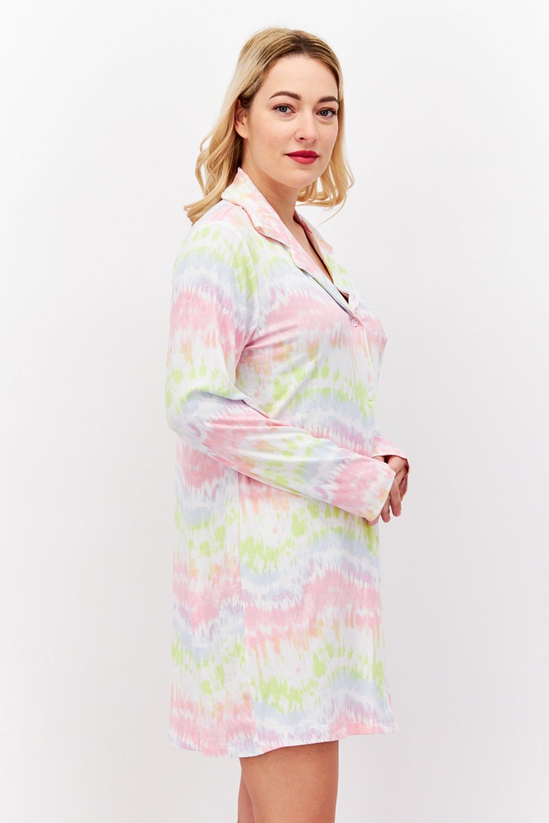 French Affair Women Tie Dye Long Sleeve Dress, Pink Combo - Image 4