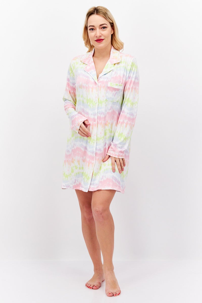 French Affair Women Tie Dye Long Sleeve Dress, Pink Combo - Image 2
