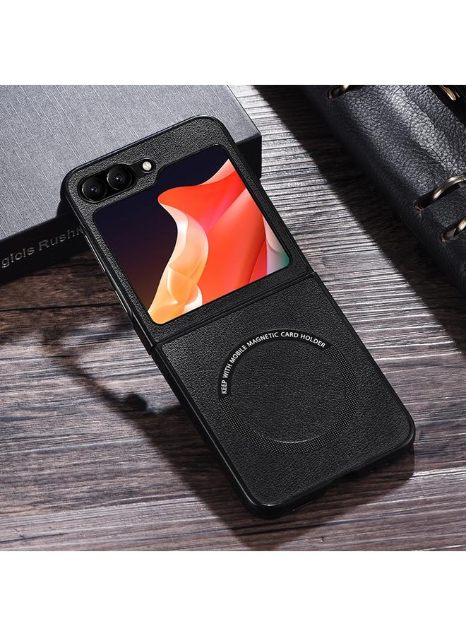 اس-توب جراب هاتف من الجلد المزخرف بحلقة مغناطيسية من Magsafe لهاتف Samsung Galaxy Z Flip5 - Image 1