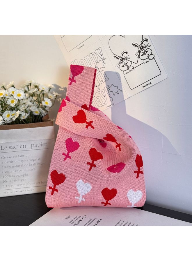 Red Year Knitted Bag Company Annual Meeting Gift Bag Hand Bag Wedding Accompanying Gift Handbag Wedding Candy Bag-Color:Pink Red Lips Girl-Size:20cm Bottom Circumference - Image 1