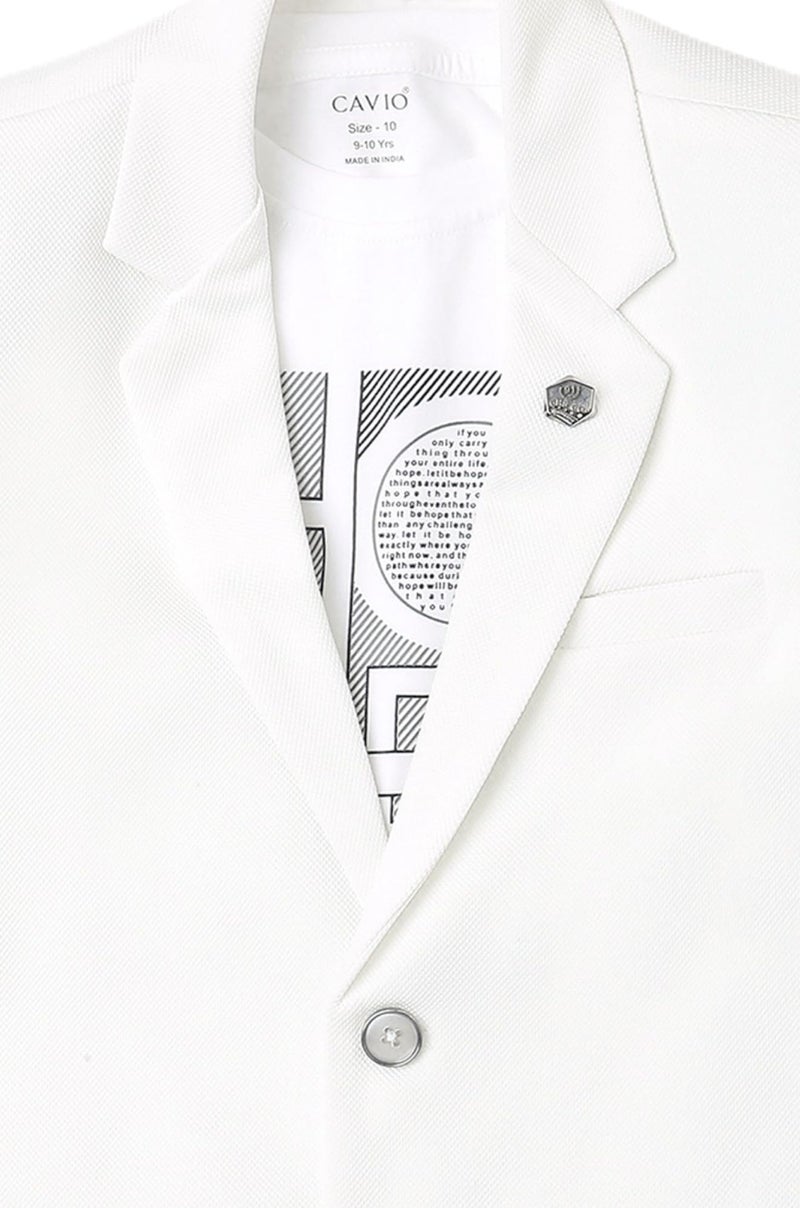 CAVIO Boys White Regular Fit Solid Cotton Blazer and T-Shirt - Image 4