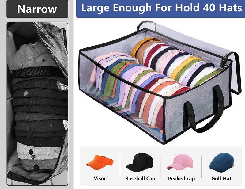 AOODA Hat Storage for Baseball Caps, Large Holds up to 40 Caps Wide Hat Organizer for Closet Snapback Holder, Grey - Image 2