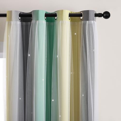 XiDi Curtains for Bedroom Decor Rainbow GreenYellowGrey34961 - Image 3