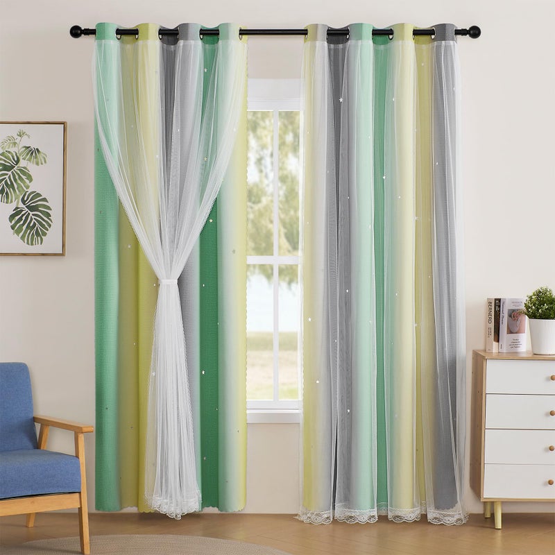 XiDi Curtains for Bedroom Decor Rainbow GreenYellowGrey34961 - Image 2