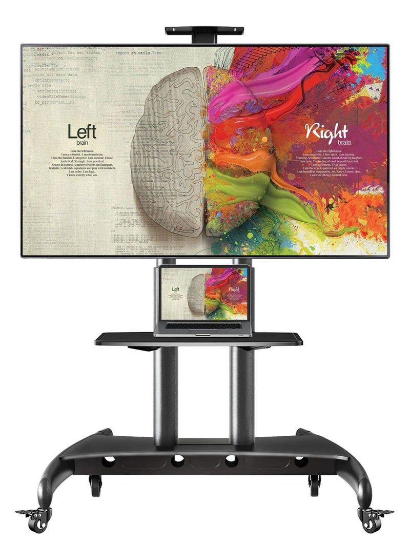 NB ERGONOMIC Heavy Duty Mobile TV Cart for 55–90 Inch Flat Panel TVs, Holds up to 90.9 kg, Rolling Stand with Lockable Wheels, Adjustable Height, Camera Tray, AV Shelf, VESA 200x200–800x500mm, Black | AVA1800-70-1P - Image 1