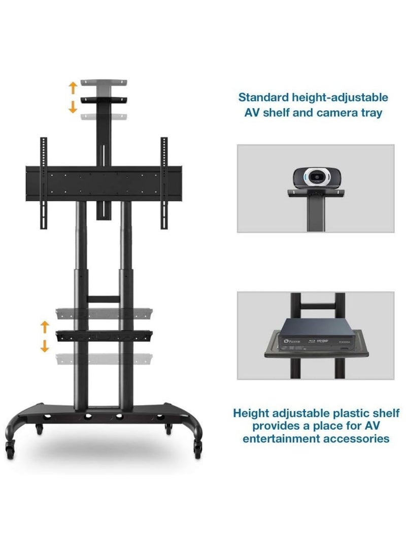 NB ERGONOMIC Heavy Duty Mobile TV Cart for 55–90 Inch Flat Panel TVs, Holds up to 90.9 kg, Rolling Stand with Lockable Wheels, Adjustable Height, Camera Tray, AV Shelf, VESA 200x200–800x500mm, Black | AVA1800-70-1P - Image 4