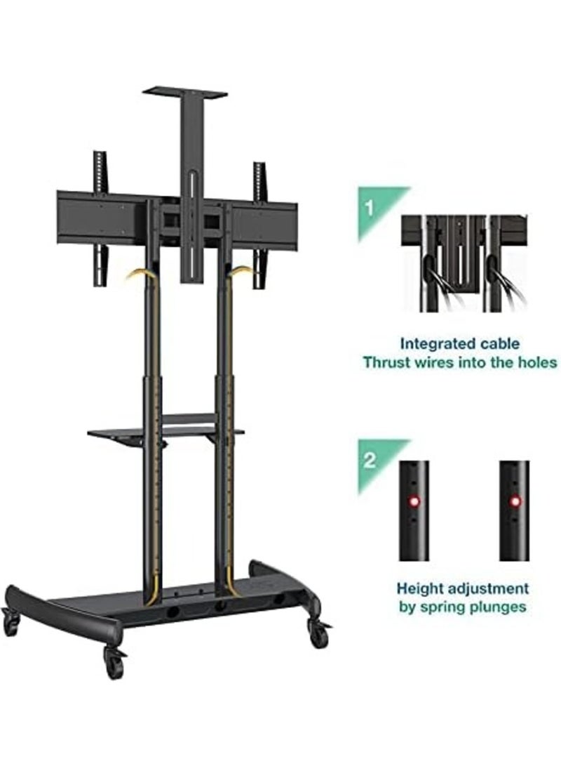 NB ERGONOMIC Heavy Duty Mobile TV Cart for 55–90 Inch Flat Panel TVs, Holds up to 90.9 kg, Rolling Stand with Lockable Wheels, Adjustable Height, Camera Tray, AV Shelf, VESA 200x200–800x500mm, Black | AVA1800-70-1P - Image 5