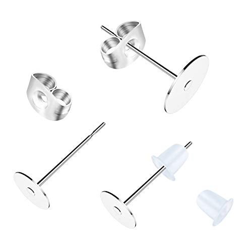 VERACT Earring Posts Stainless Steel, 500Pcs Hypoallergenic Flat Pad Earring Studs (4mm, 6mm) with Butterfly and Rubber Bullet Earring Backs for Jewelry Making Findings - Image 3