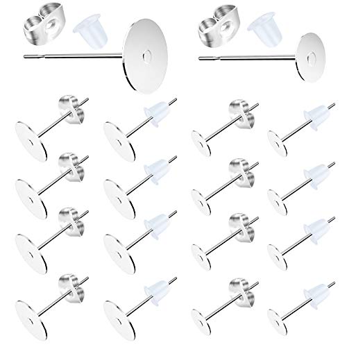 VERACT Earring Posts Stainless Steel, 500Pcs Hypoallergenic Flat Pad Earring Studs (4mm, 6mm) with Butterfly and Rubber Bullet Earring Backs for Jewelry Making Findings - Image 1