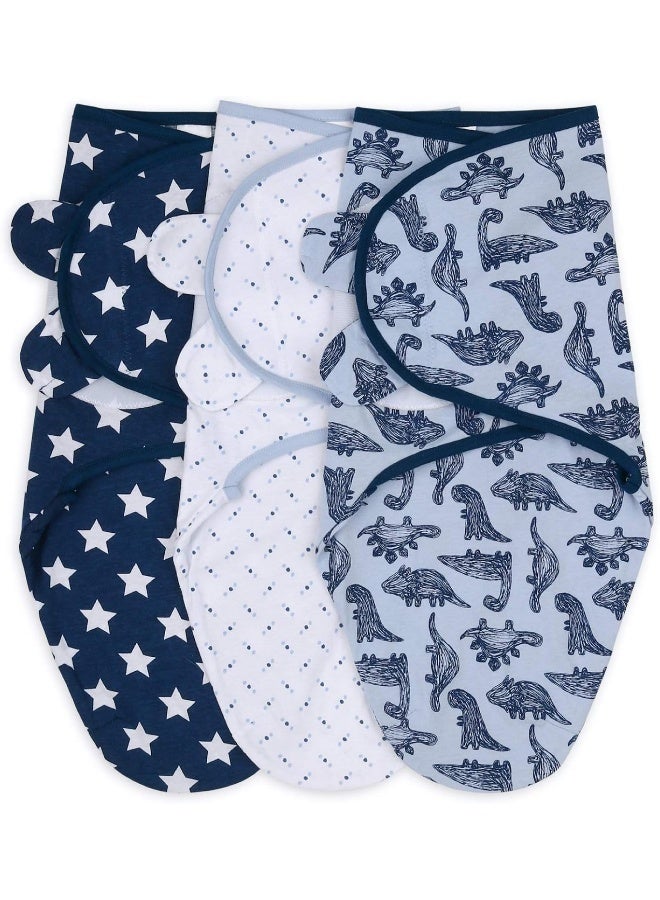 The Peanut Shell The Peanutshell Baby Swaddle Blankets for Boys or Girls, Blue Dinosaur & Stars, 3 Pack Wrap Set, 2 Sizes (Small/Medium) - Image 1