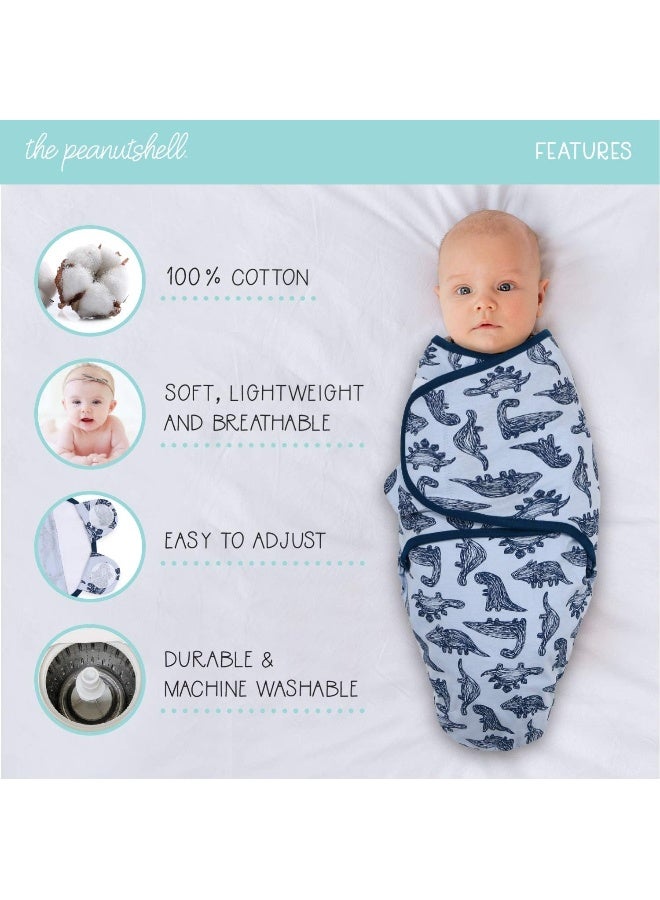 The Peanut Shell The Peanutshell Baby Swaddle Blankets for Boys or Girls, Blue Dinosaur & Stars, 3 Pack Wrap Set, 2 Sizes (Small/Medium) - Image 2