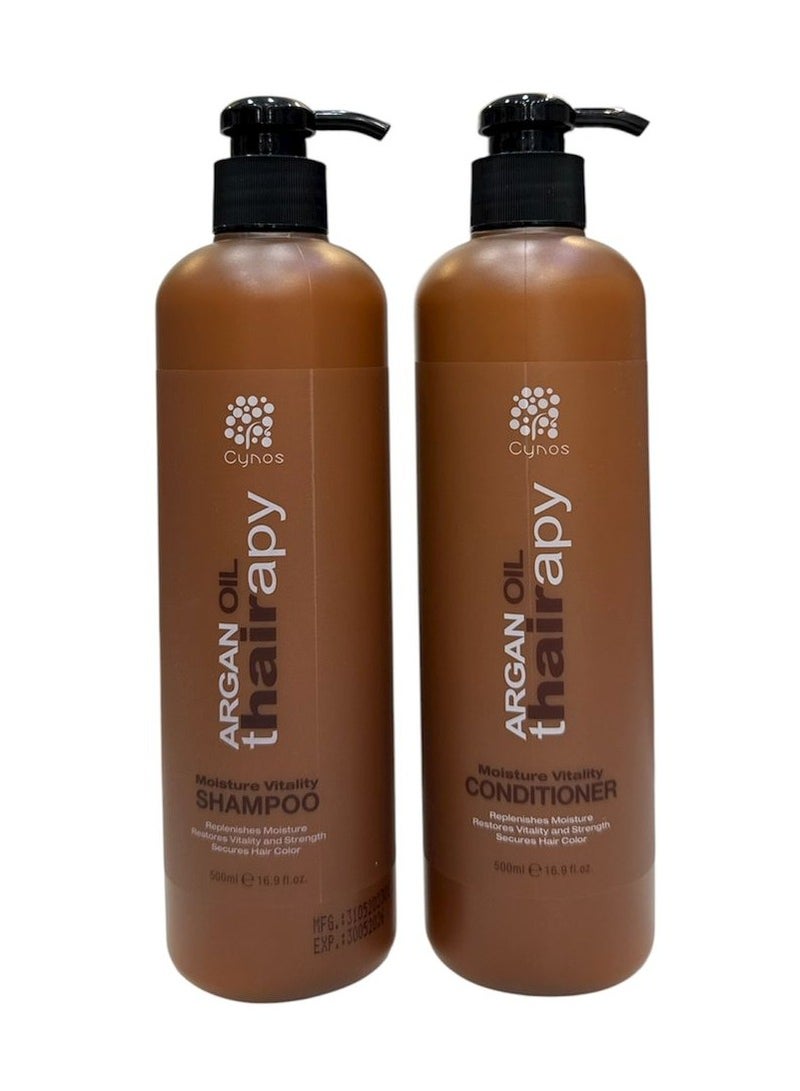CYNOS شامبو وبلسم زيت الأركان المغربي من سينوس 500 مل مجموعة من 2 تركيبة مرطبة للغاية للرجال والنساء لجميع أنواع الشعر - Image 1