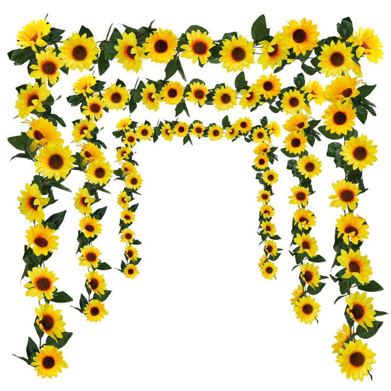 Uieke 3 Pack Artificial Sunflower Garland  7.5ft/Strand Silk Sunflowers Hanging Vines Flowers with Green Leaves for Room Kitchen Garden Birthday Wedding Baby Shower Party Table Decor Large - Image 1