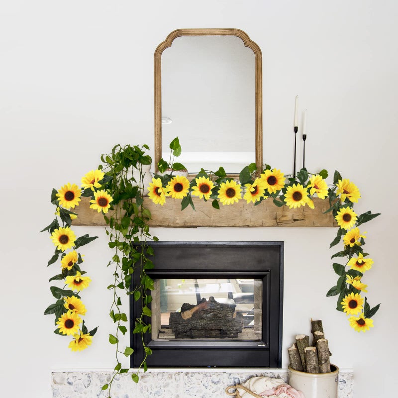 Uieke 3 Pack Artificial Sunflower Garland  7.5ft/Strand Silk Sunflowers Hanging Vines Flowers with Green Leaves for Room Kitchen Garden Birthday Wedding Baby Shower Party Table Decor Large - Image 2