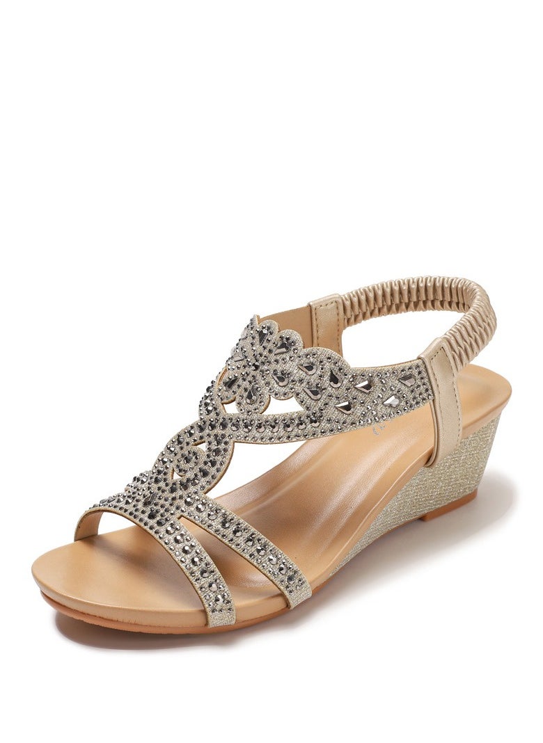 SIKETU Summer New Wedge Heel Fashionable Sandal Retro Elastic Band Roman Sandals  - Image 1