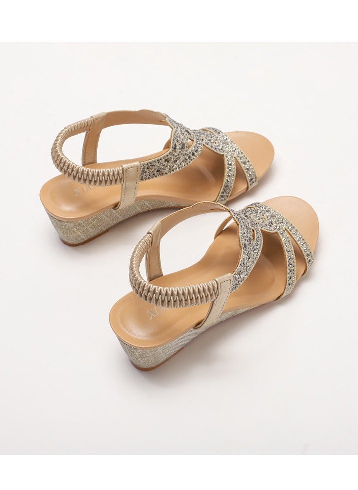 SIKETU Summer New Wedge Heel Fashionable Sandal Retro Elastic Band Roman Sandals  - Image 2