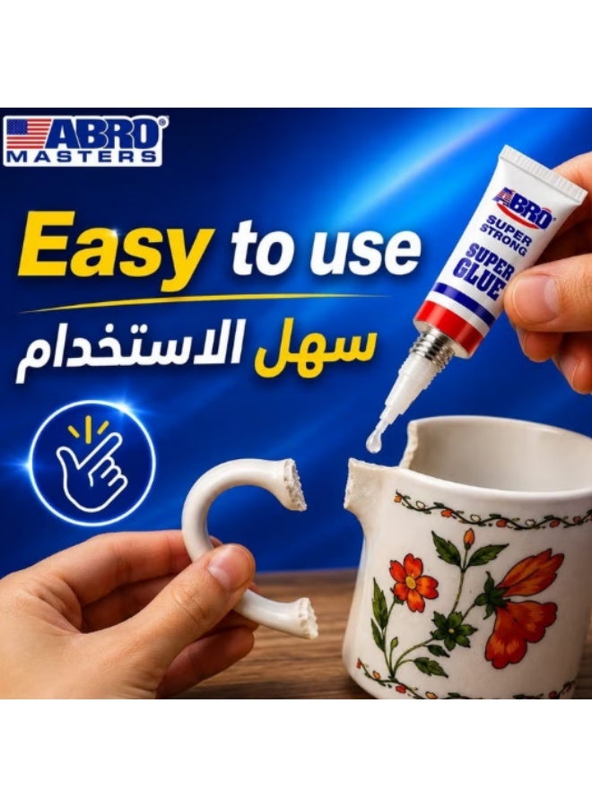 أبرو غراء ABRO سوبر جلو 3 جم – طقم 2 قطعة – لاصق سريع وقوي للمعدن والبلاستيك والمطاط والخشب والسيراميك - Image 3