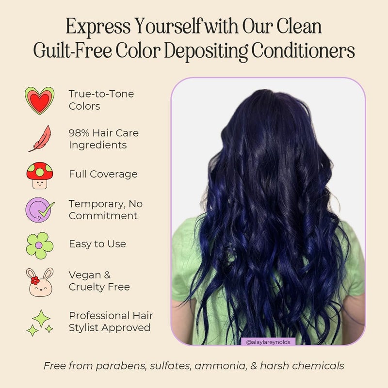 INH Semi Permanent Hair Color | Color Depositing Conditioner | Dark Blue Hair Dye | No Bleach No Peroxide Temporary Royal Sapphire Tint for Women, Men | Vegan, Sulfate & Ammonia Free, Ready to Use 6oz - Image 4