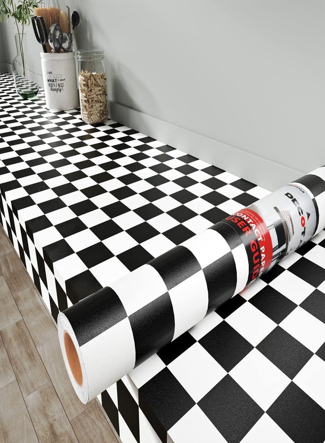 Decotalk Checkered Peel and Stick Wallpaper for Kitchen Backsplash Wall Paper Black and White Checkerboard Decor for Wall Cabinets Bathroom Removable Contact Paper Checkered Stick on Tile 120x12 Inch - Image 1