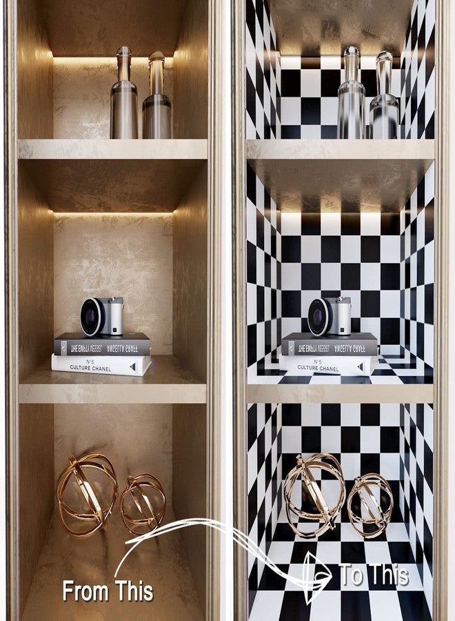 Decotalk Checkered Peel and Stick Wallpaper for Kitchen Backsplash Wall Paper Black and White Checkerboard Decor for Wall Cabinets Bathroom Removable Contact Paper Checkered Stick on Tile 120x12 Inch - Image 3