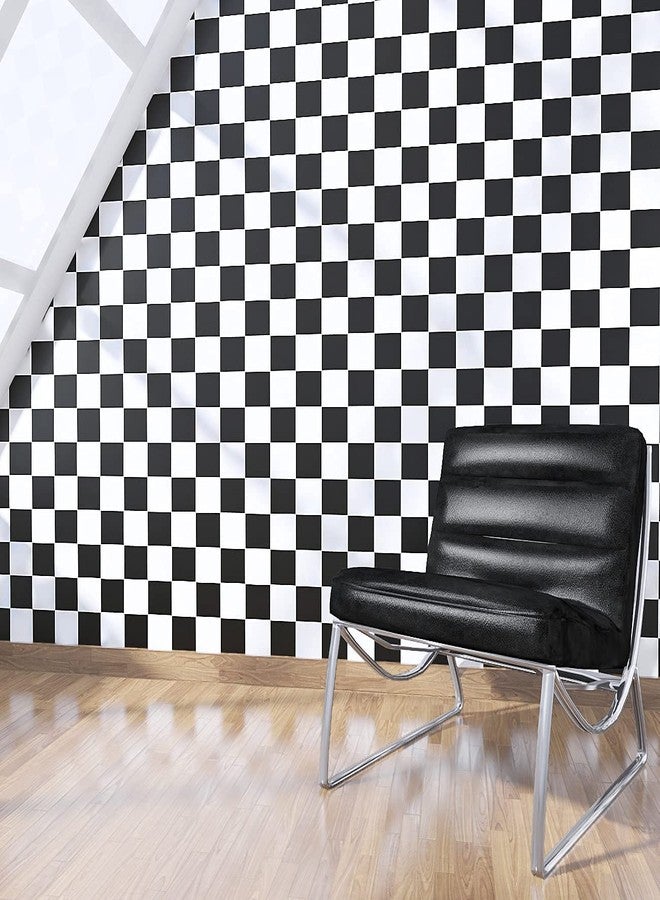 Decotalk Checkered Peel and Stick Wallpaper for Kitchen Backsplash Wall Paper Black and White Checkerboard Decor for Wall Cabinets Bathroom Removable Contact Paper Checkered Stick on Tile 120x12 Inch - Image 4