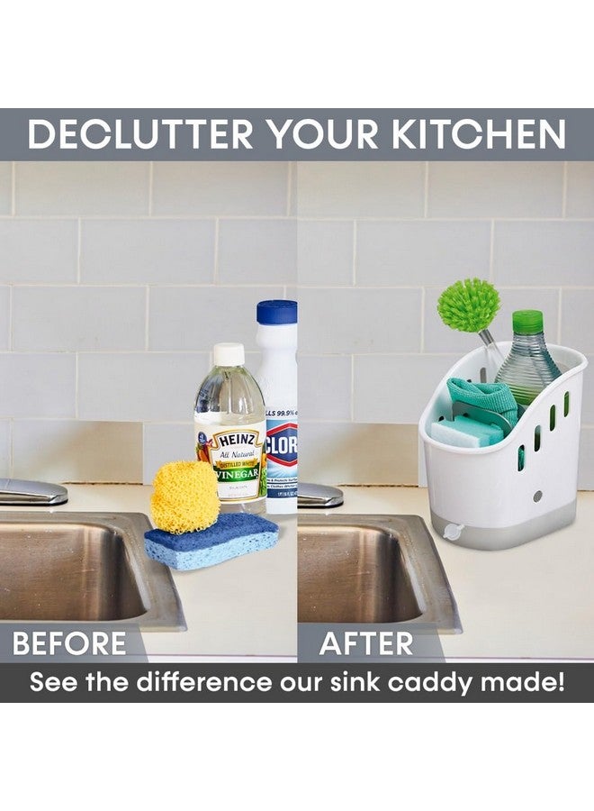 JUYOU Sink Caddy Sponge Holder, Dish Soap Organizer for Kitchen Sink with Removable Compartment and Non-Slip Base for Brushes Scrubber Drainers, Drain Holes for Sanitary Drying Premium ABS - Image 4