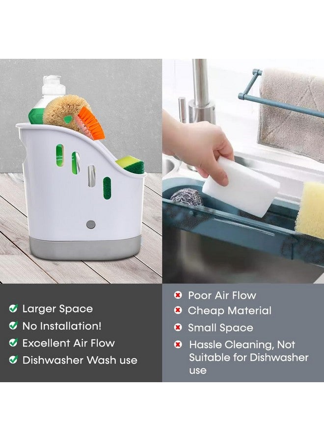 JUYOU Sink Caddy Sponge Holder, Dish Soap Organizer for Kitchen Sink with Removable Compartment and Non-Slip Base for Brushes Scrubber Drainers, Drain Holes for Sanitary Drying Premium ABS - Image 5
