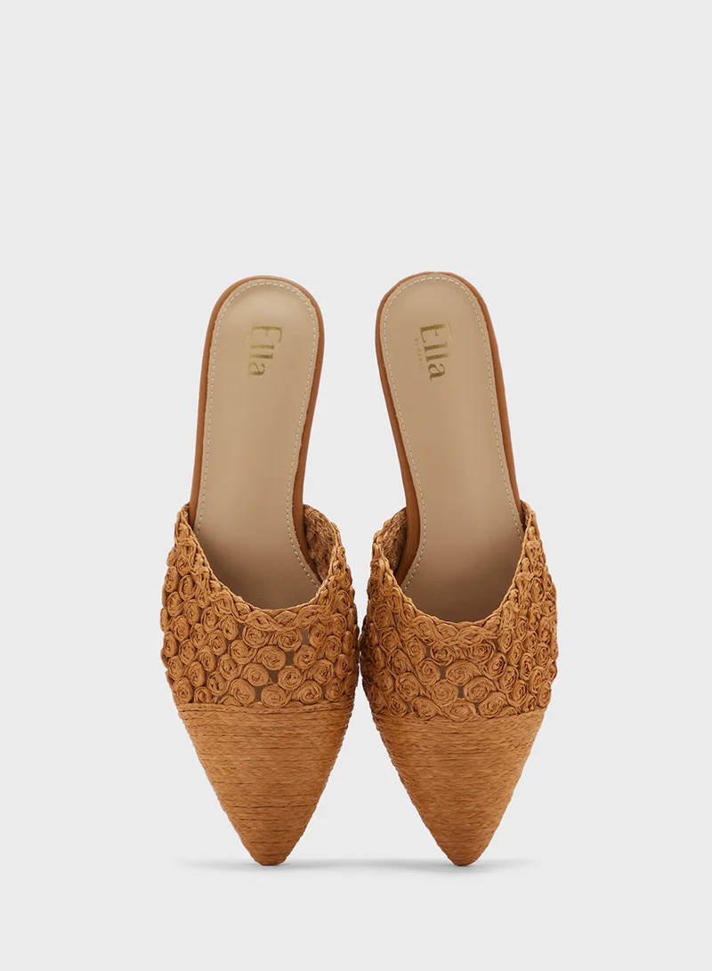 ELLA Raffia Floral Flat Mule