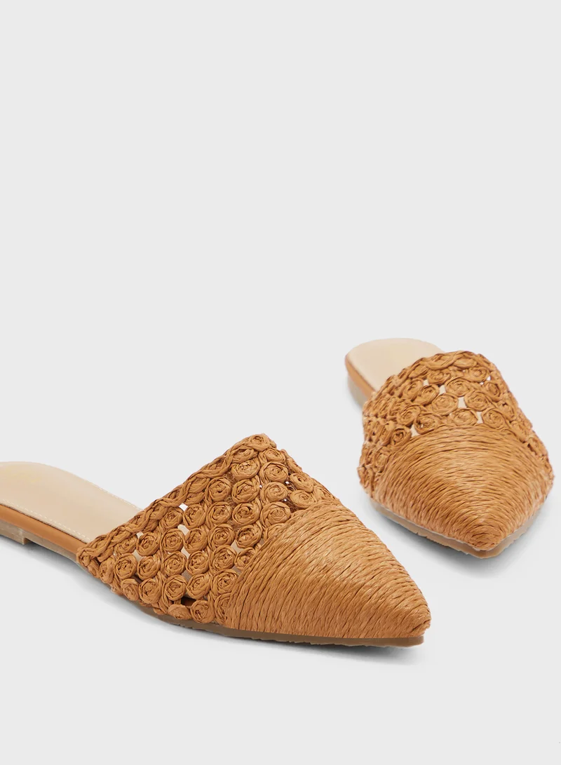 ELLA Raffia Floral Flat Mule
