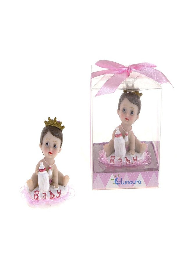 Lunaura Baby Keepsake - Set of 12 "Girl" Baby Wearing a Crown with Bottle Favors - Pnk