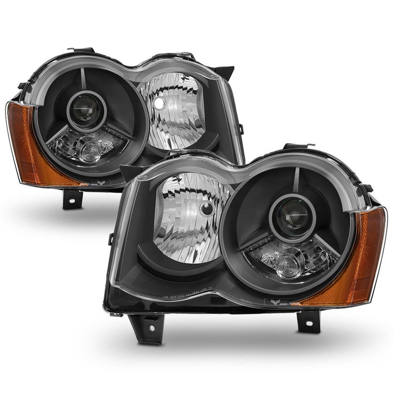 ACANII For Black 20082010 Jeep Grand Cherokee Projector Headlights 0810 Halogen Model Driver Passenger Side