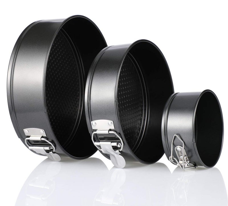 WENGTY Carbon Steel 3Pcs Different Shape Cake Mould Coated Spring Form Cake Pan Set Baking Tray Removable Cake Moulds Can be Used Microwave Oven OTG Black - Image 3